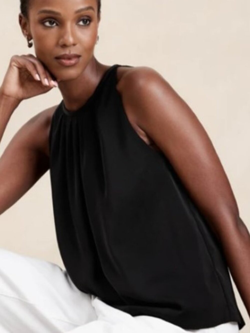 NWT, Banana Republic Black Pleated Sleeveless Top - XS
